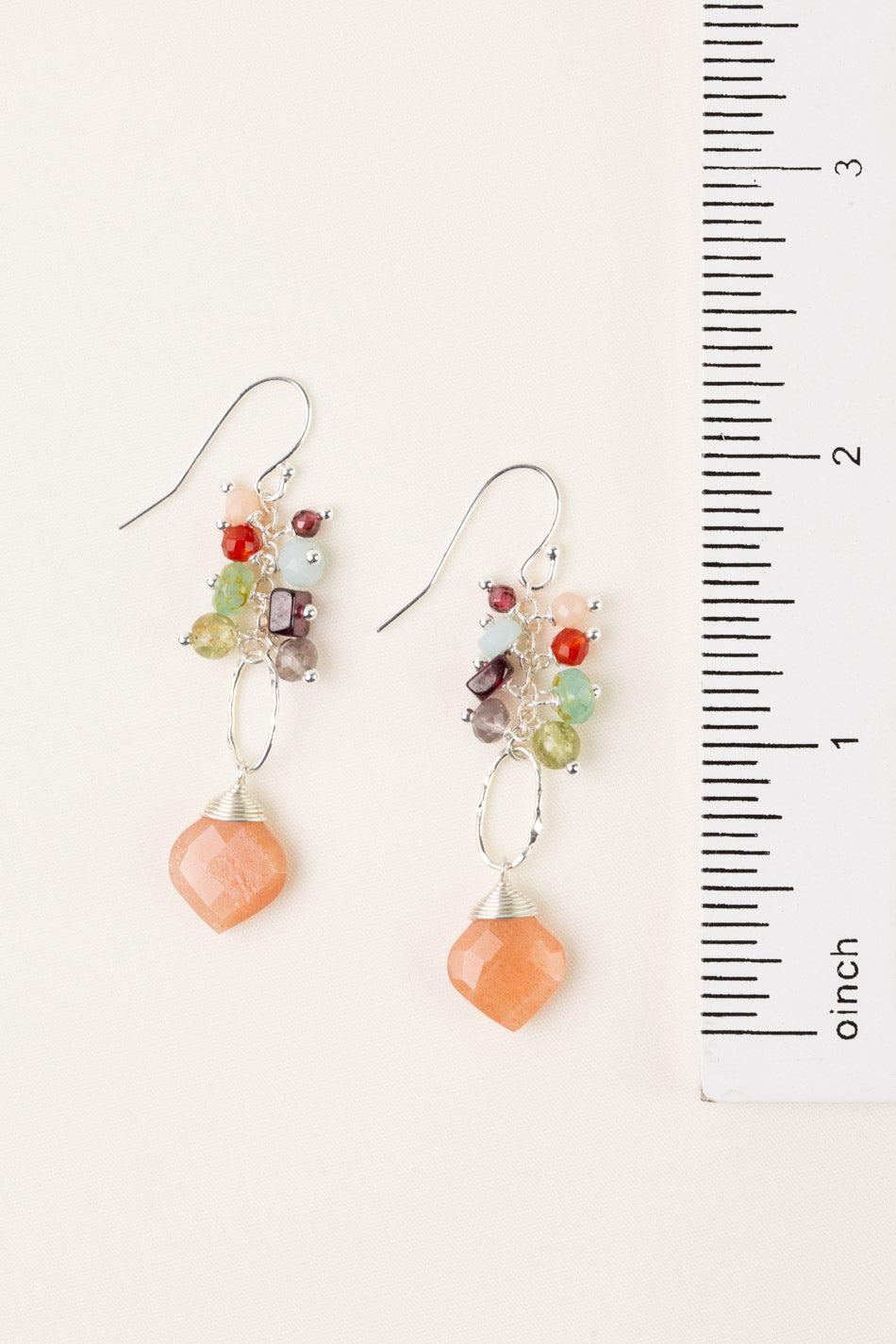 Gentle Breeze Peach Moonstone, Garnet, Apatite Dangle Earrings