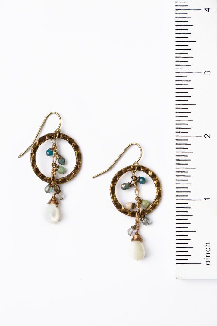 Heron Czech Glass Neon Apatite, Bone With Mother Of Pearl Cluster Earrings