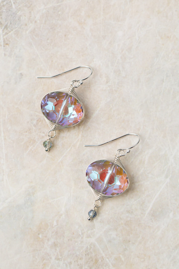 Herringbone Faceted Light Purple Crystal With Rainbow Shift Herringbone Earrings