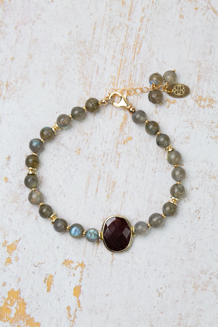 Holly 7.5-8.5" Labradorite With Gold Plated Faceted Garnet Oval Simple Bracelet