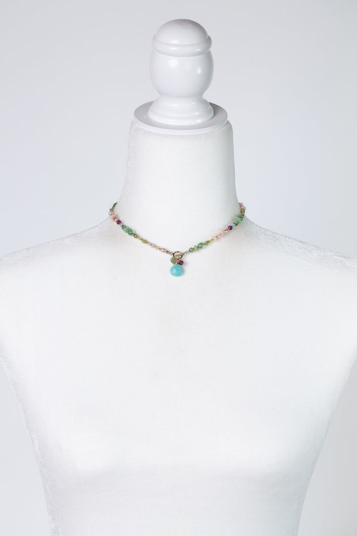 Hope 15" Pearl, Ruby, Czech Glass With Amazonite Collage Necklace