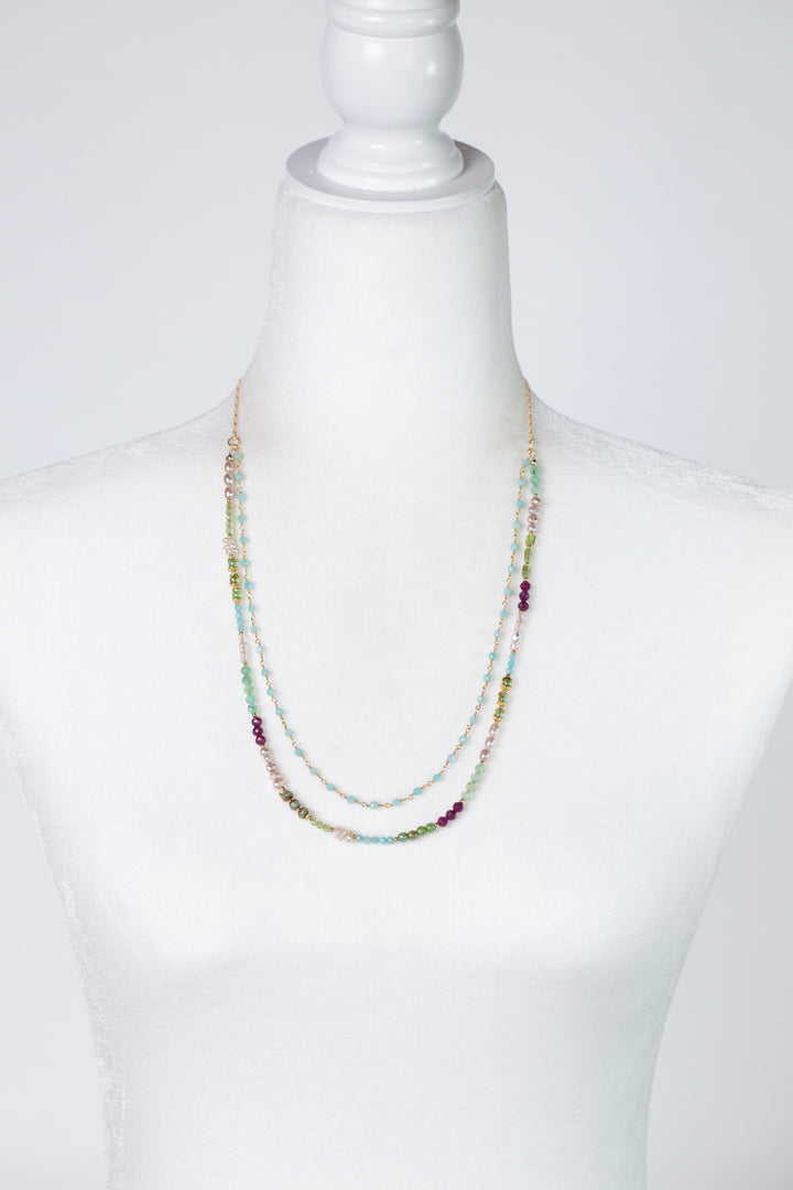 Hope 22.5-24.5" Ruby, Pearl, Amazonite Multistrand Necklace