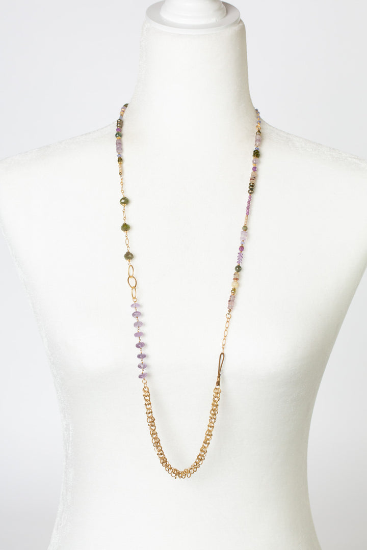 Hydrangea 36.25" Amethyst, Phosphosiderite, Czech Glass Collage Necklace