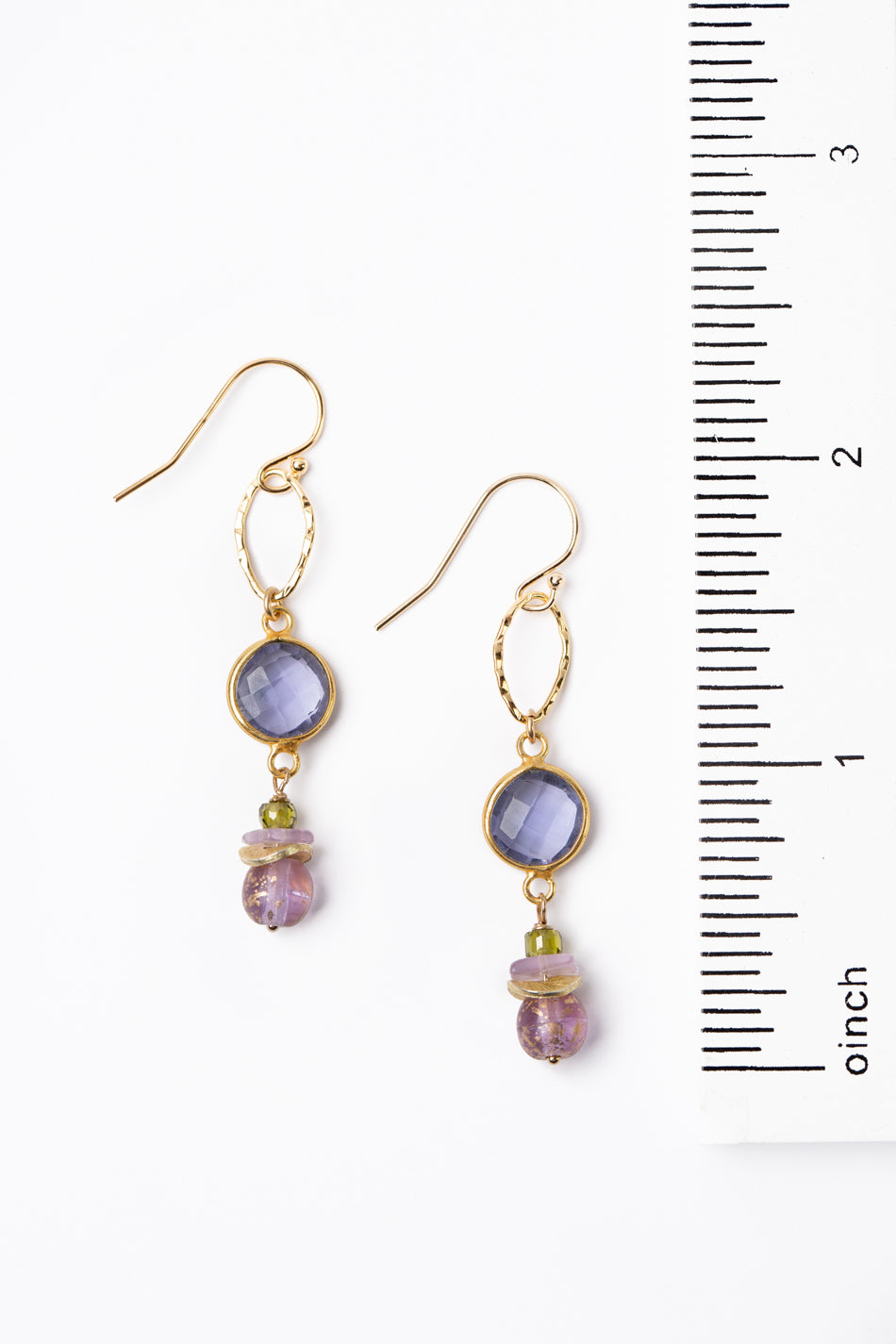 Hydrangea Amethyst, Czech Glass With Tanzanite Quartz Cluster Earrings