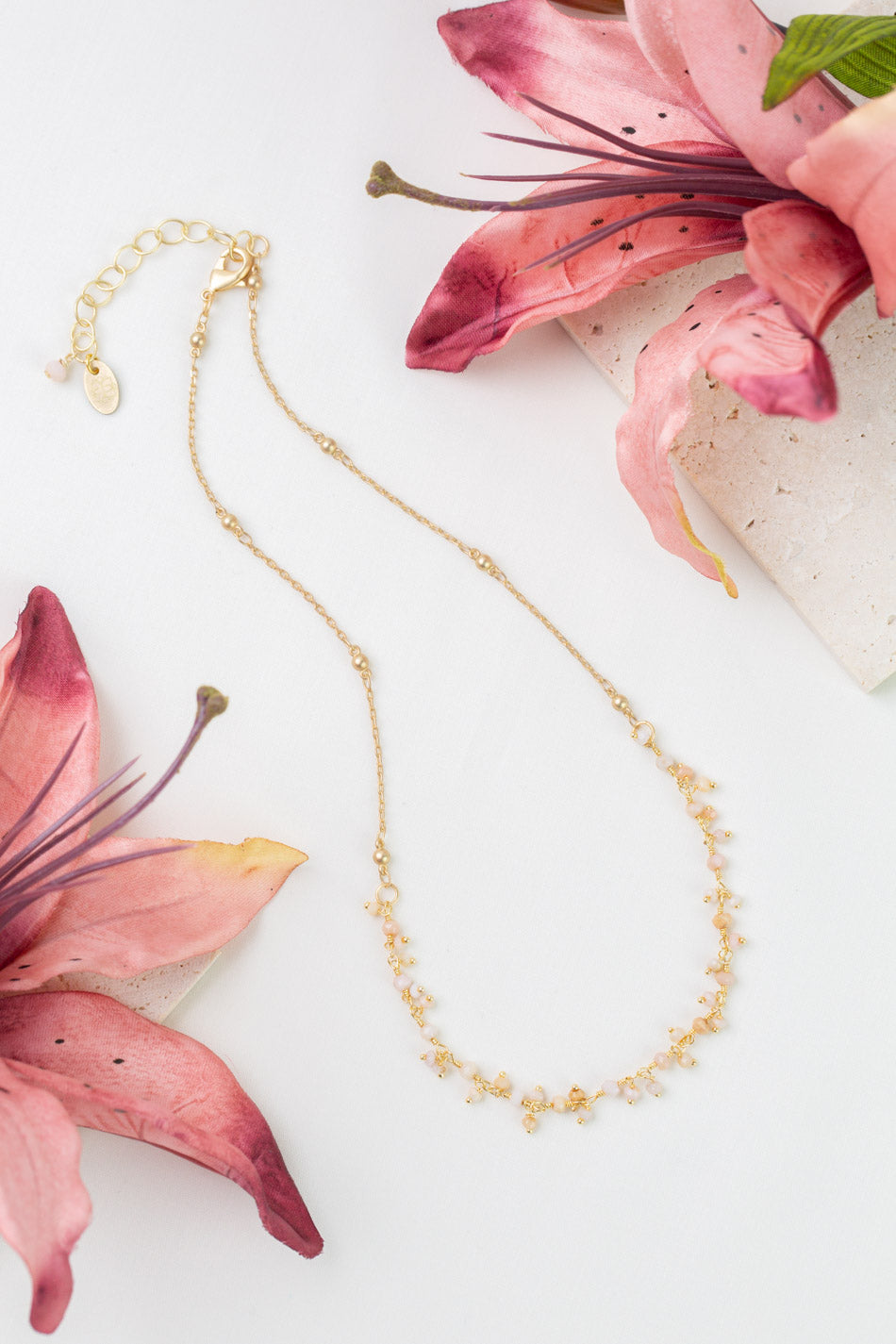Joy 16-18" Pink Opal Gemstone Chain Simple Necklace