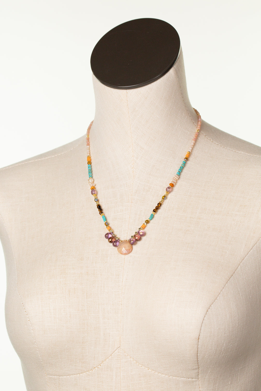 Joy 19-21" Pink Opal, Czech Glass, Freshwater Pearl Collage Necklace