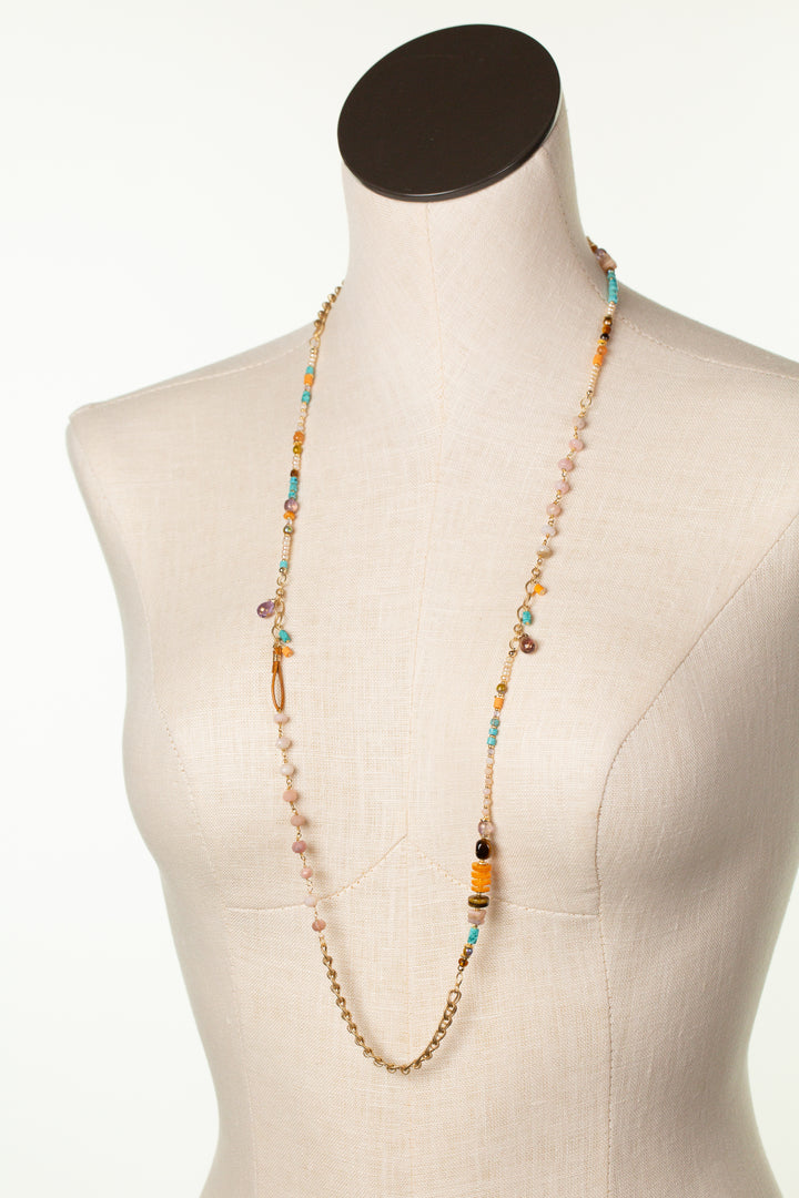 Joy 35-37" Pink Opal, Czech Glass, Turquoise Collage Necklace