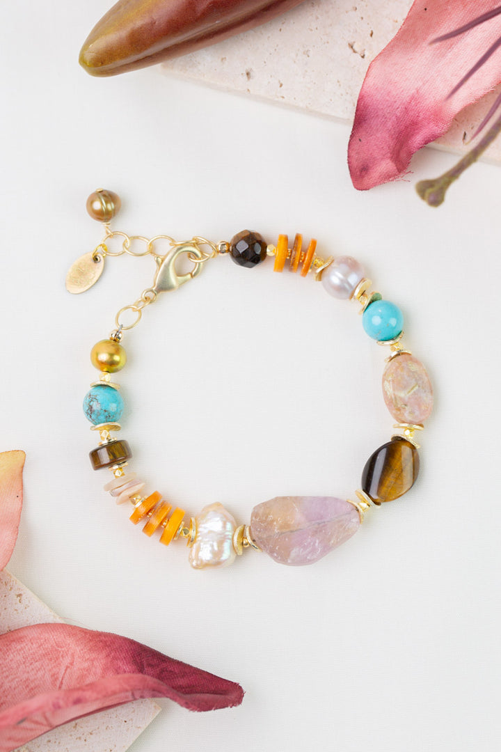 Joy 7.5-8.5" Amethyst, Pink Opal, Cats Eye Simple Bracelet