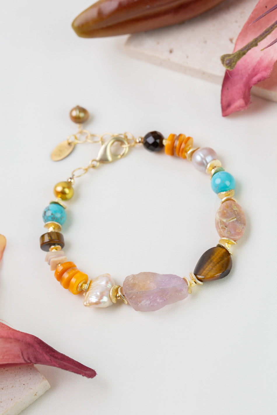 Joy 7.5-8.5" Amethyst, Pink Opal, Cats Eye Simple Bracelet