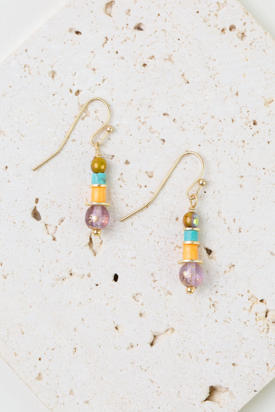 Joy Czech Glass, Turquoise, Shell Simple Earrings