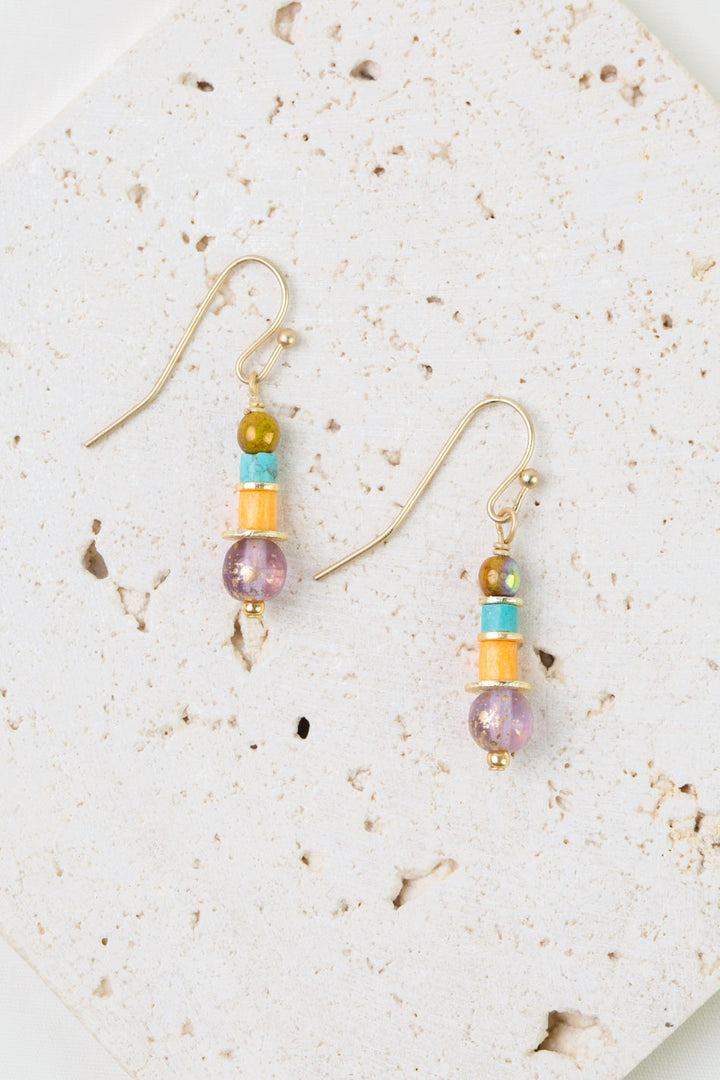 Joy Czech Glass, Turquoise, Shell Simple Earrings