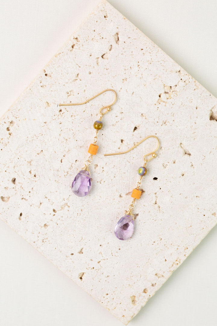 Joy Amethyst Briolette, Shell, Czech Glass Dangle Earrings