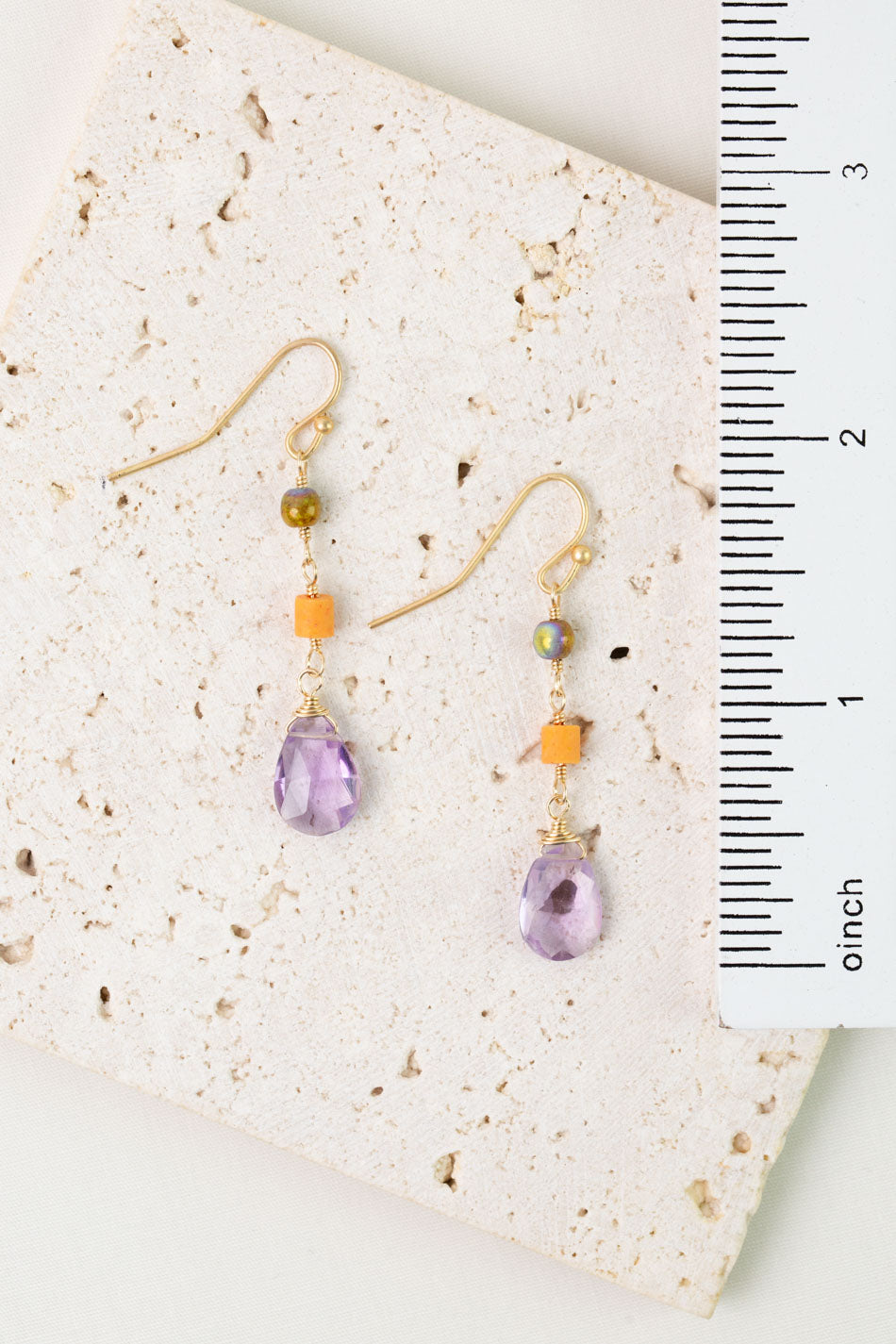 Joy Amethyst Briolette, Shell, Czech Glass Dangle Earrings