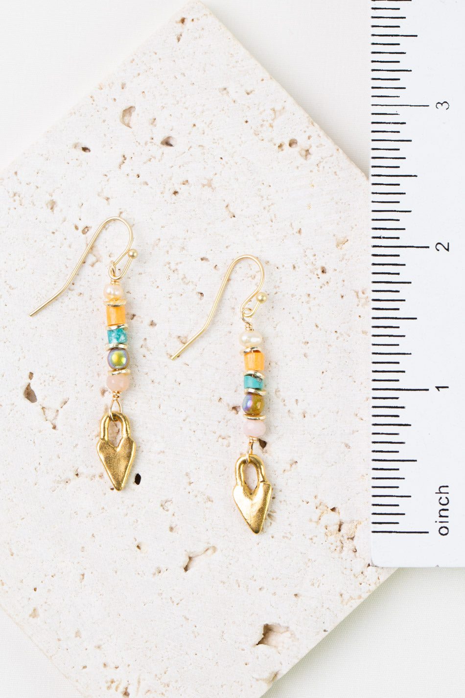 Joy Gold Heart, Freshwater Pearl, Pink Opal Dangle Earrings