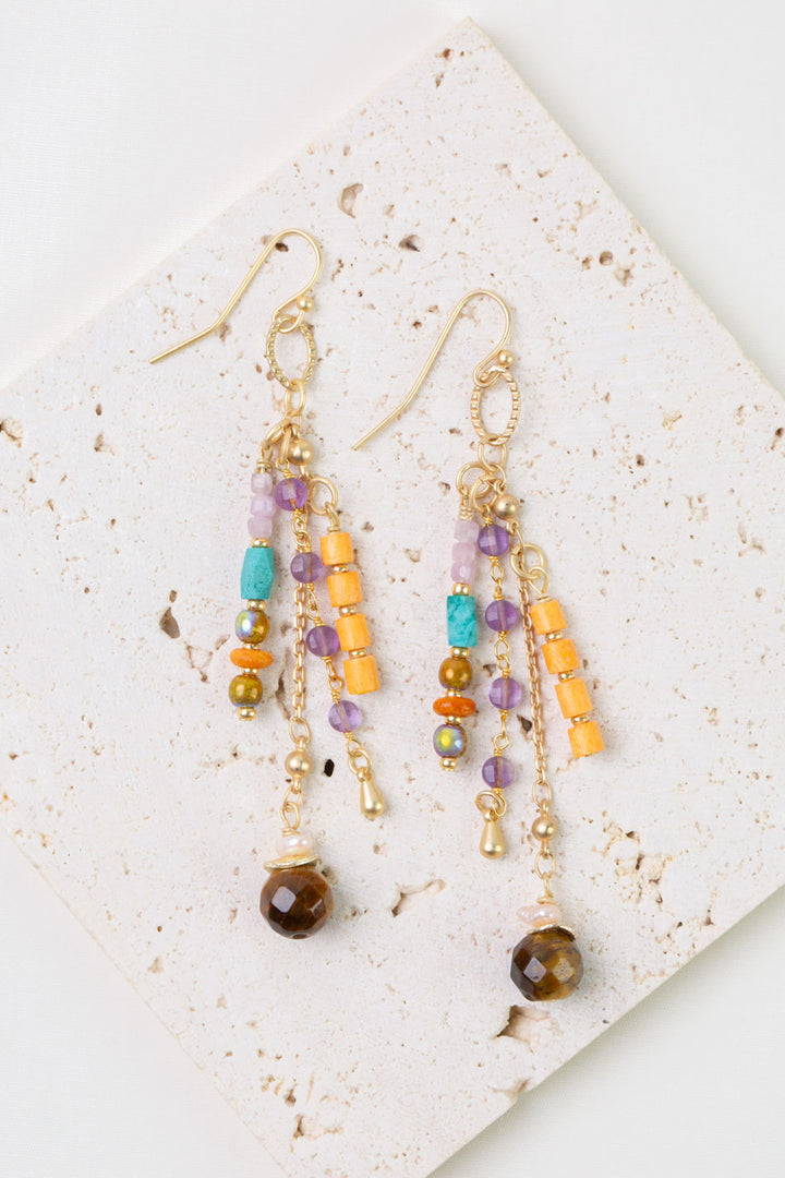 Joy Cats Eye Drop, Turquoise, Amethyst Statement Earrings