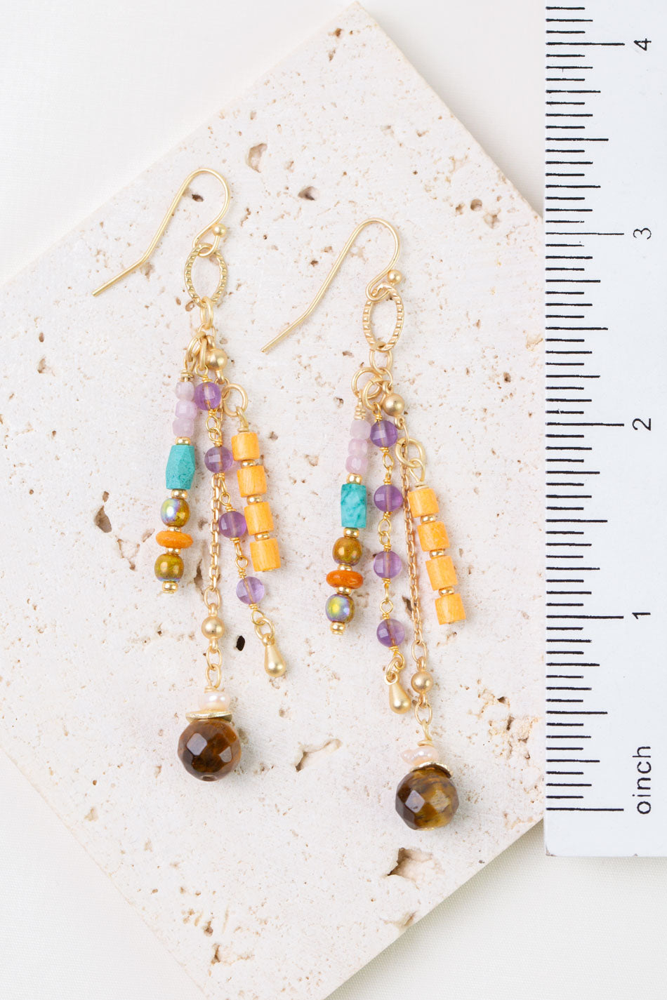 Joy Cats Eye Drop, Turquoise, Amethyst Statement Earrings