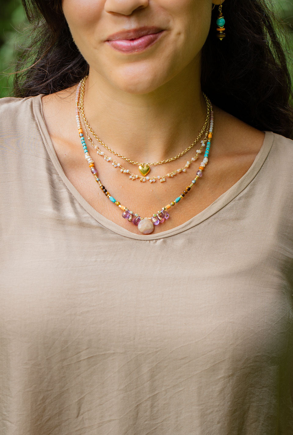 Joy 19-21" Pink Opal, Czech Glass, Freshwater Pearl Collage Necklace