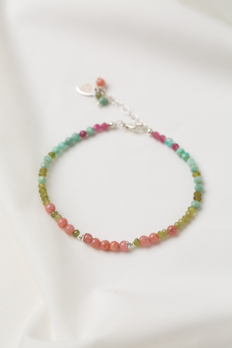 Limited Edition 7.5-8.5" Grossular Green Garnet, Rhodochrosite, Amazonite Simple Bracelet