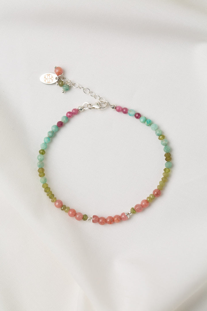 Limited Edition 7.5-8.5" Grossular Green Garnet, Rhodochrosite, Amazonite Simple Bracelet