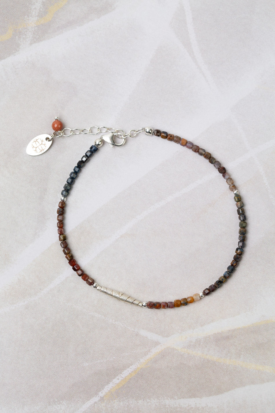 Limited Edition 7.5-8.5" Faceted Pietersite, Hill Tribe Silver Accent Simple Bracelet