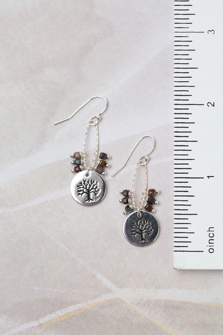 Limited Edition Pietersite With Sterling Silver Tree Stamped Charm Dangle Earrings