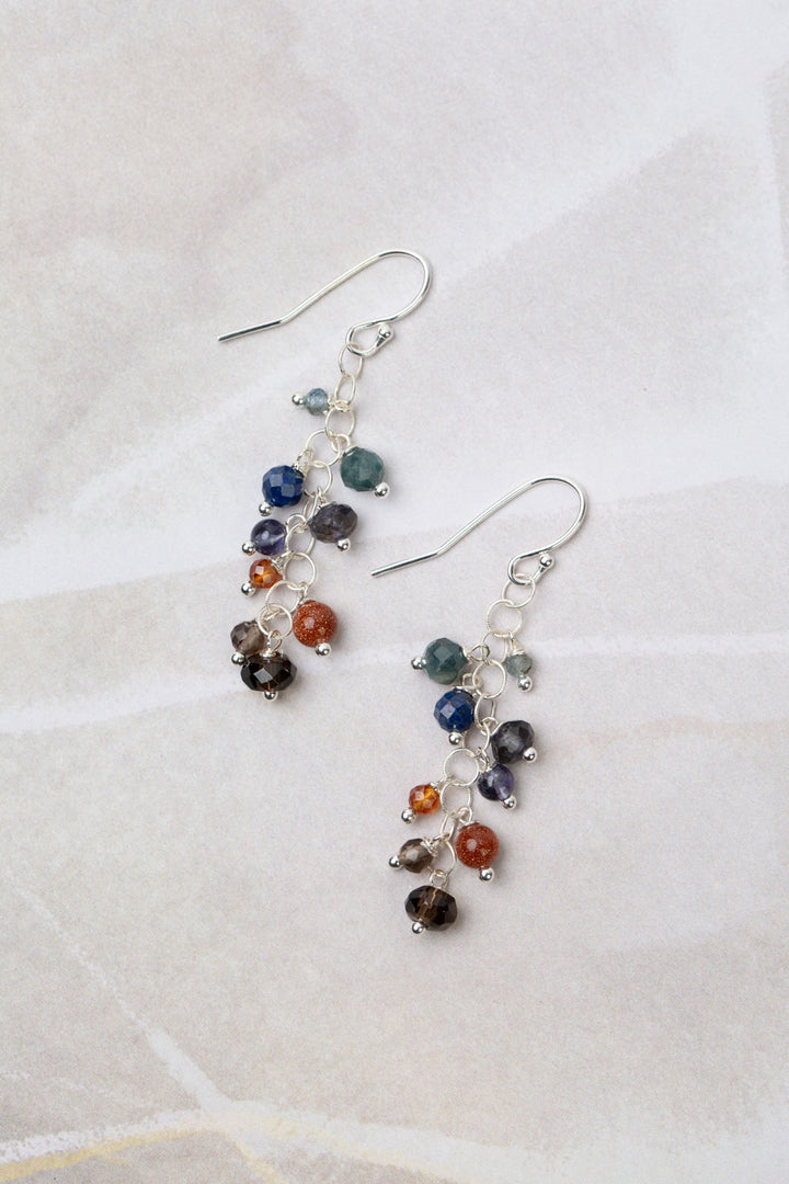 Limited Edition Sapphire, Iolite, Goldstone Cluster Earrings