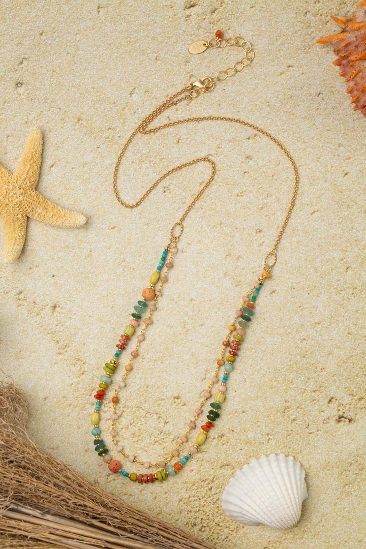 Mango Tango 24.5-26.5" Turquoise, Red Jasper, Amazonite Multistrand Necklace