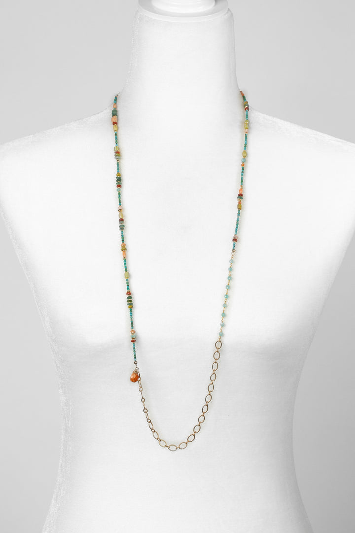 Mango Tango 36.5-38.5" Roman Glass, Carnelian, Red Jasper, Turquoise, Amazonite Collage Necklace