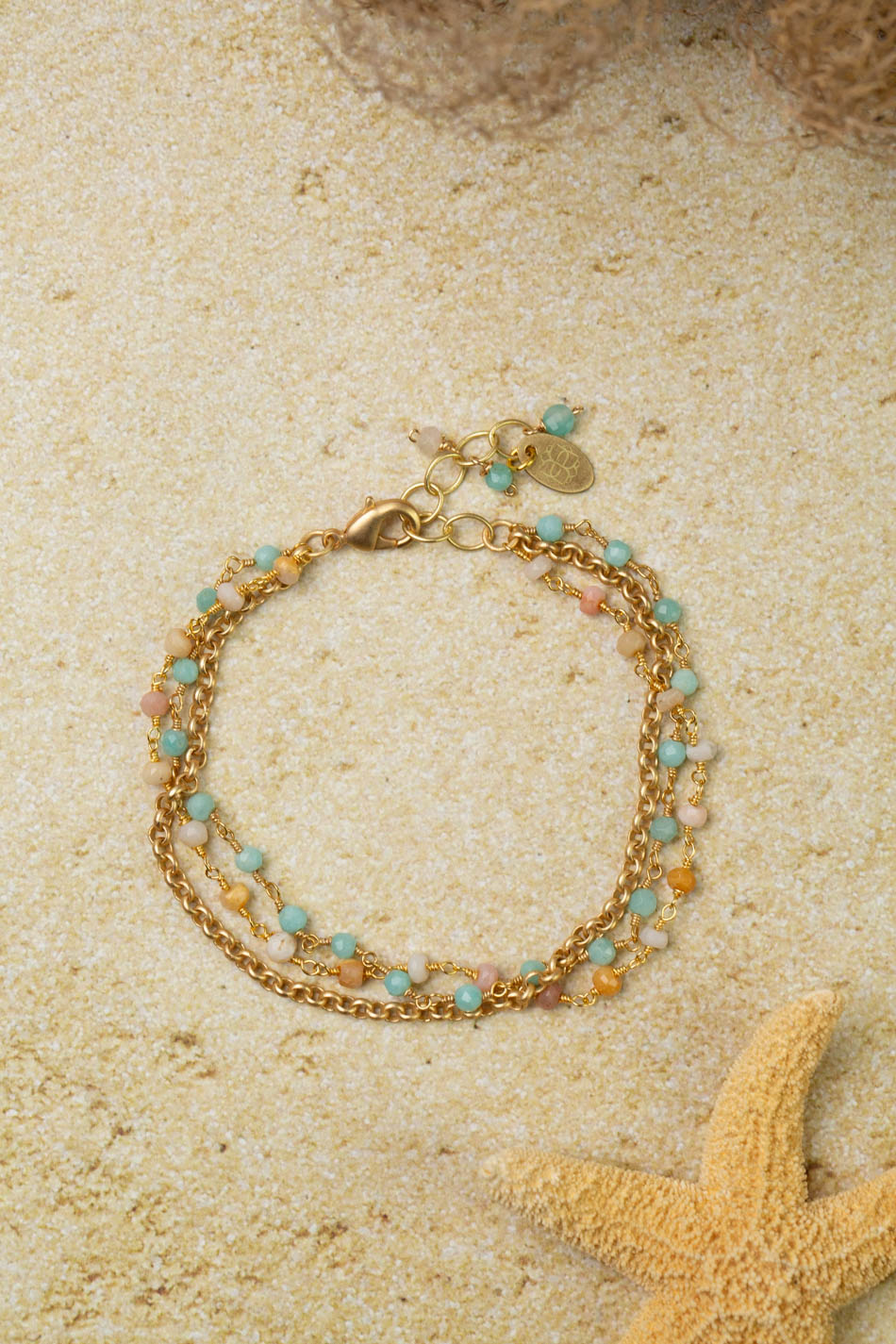 Mango Tango 7.5-8.5" Pink Opal, Amazonite Multistrand Bracelet