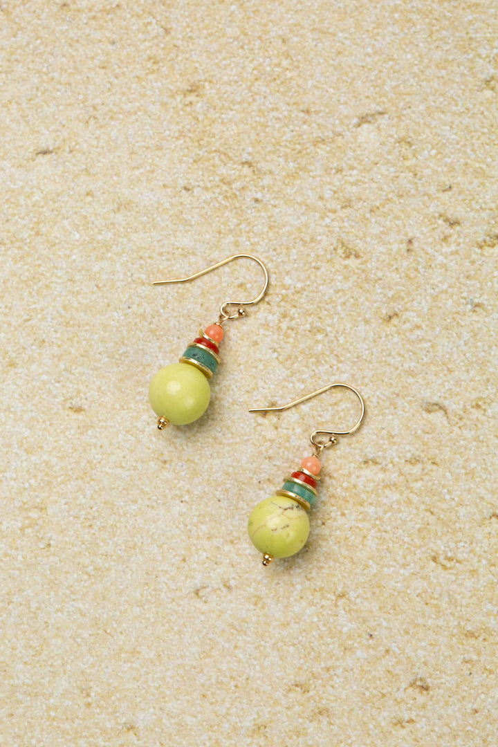 Mango Tango Amazonite, Red Jasper With Lime Green Howlite Simple Earrings