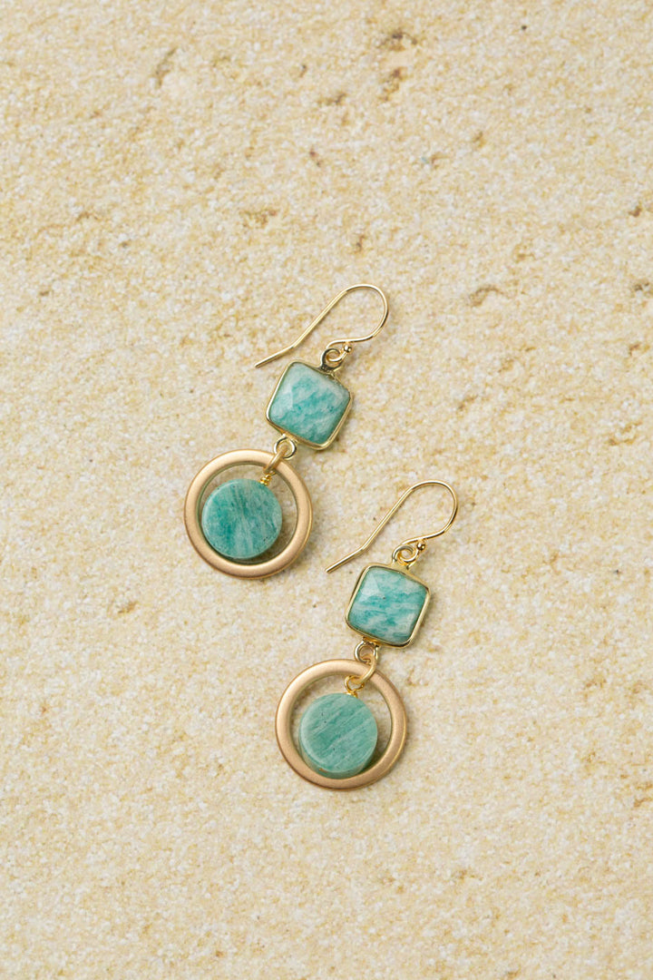 Mango Tango Amazonite Coin Shaped Bezel Simple Earrings