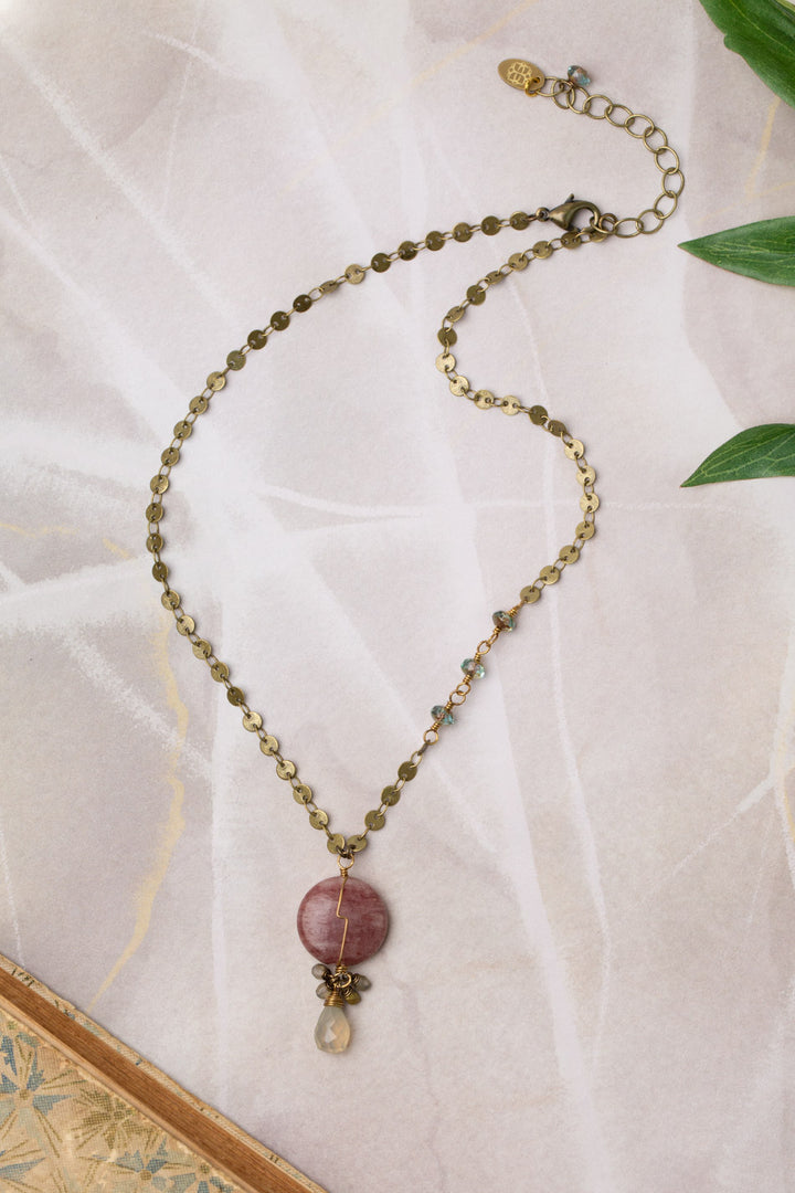 Mauve Mix 15-17" Chalcedony, Czech Glass With Strawberry Quartz Simple Necklace