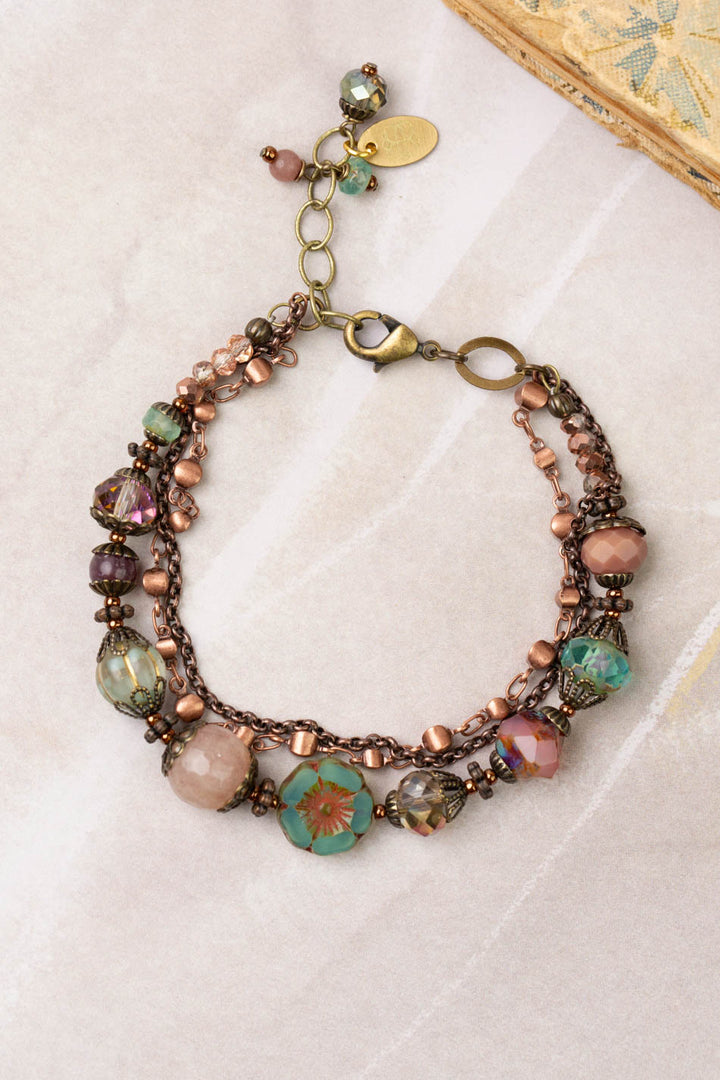 Mauve Mix 7.5-8.5" Czech Glass, Druzy, Lepidolite Quartz, Multistrand Bracelet