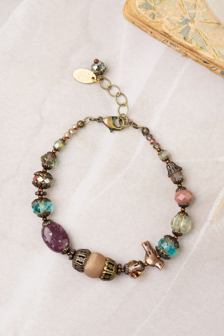 Mauve Mix 7.75-8.75" Czech Glass, Druzy, Lepidolite Quartz Simple Bracelet