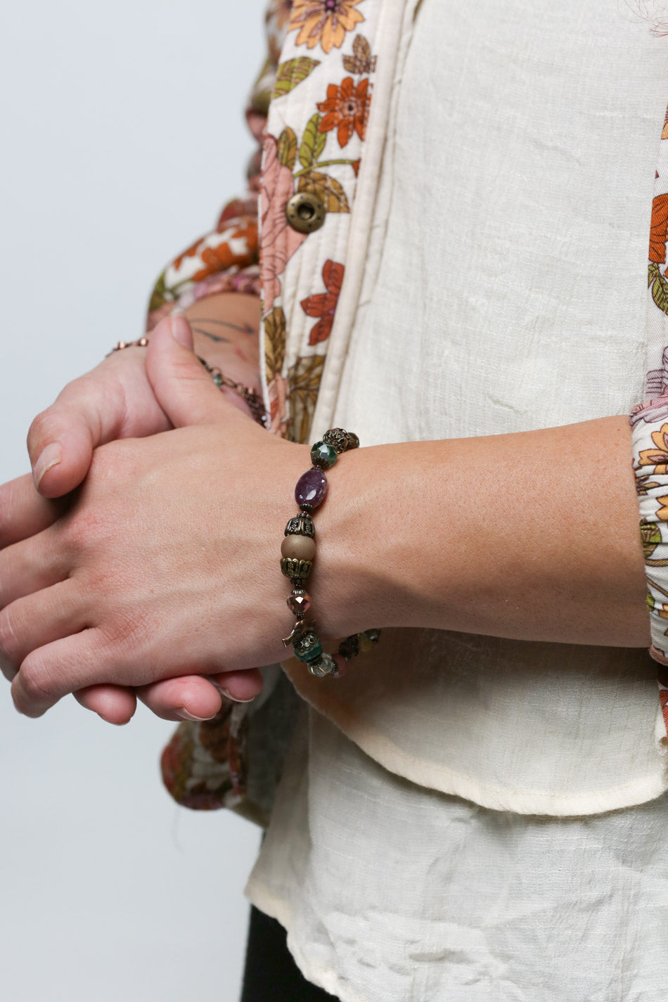 Mauve Mix 7.75-8.75" Czech Glass, Druzy, Lepidolite Quartz Simple Bracelet