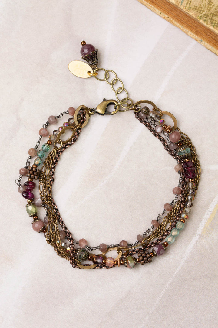 Mauve Mix 7.5-8.5" Czech Glass Crystal Lepidolite Quartz Multistrand Bracelet