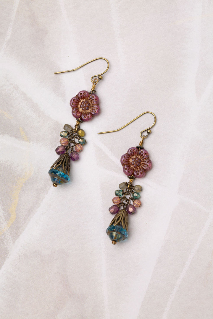 Mauve Mix Czech Glass Flower Cluster Earrings