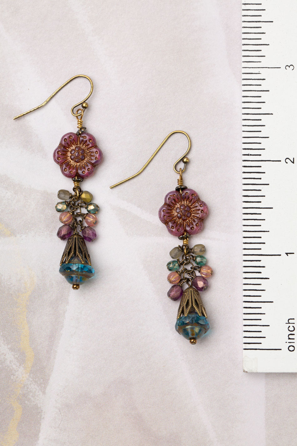 Mauve Mix Czech Glass Flower Cluster Earrings