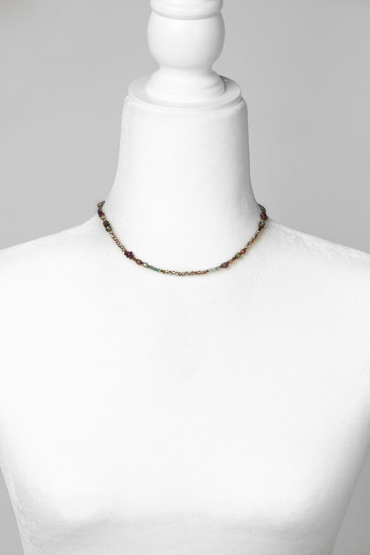 Mauve Mix 16.5" Garnet, Czech Glass, Lepidolite, Strawberry Quartz Collage Necklace