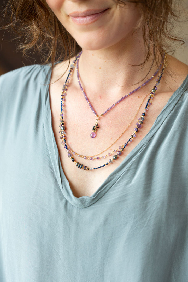 Midnight 20-22" Amethyst, Freshwater Pearl, Crystal Multistrand Necklace