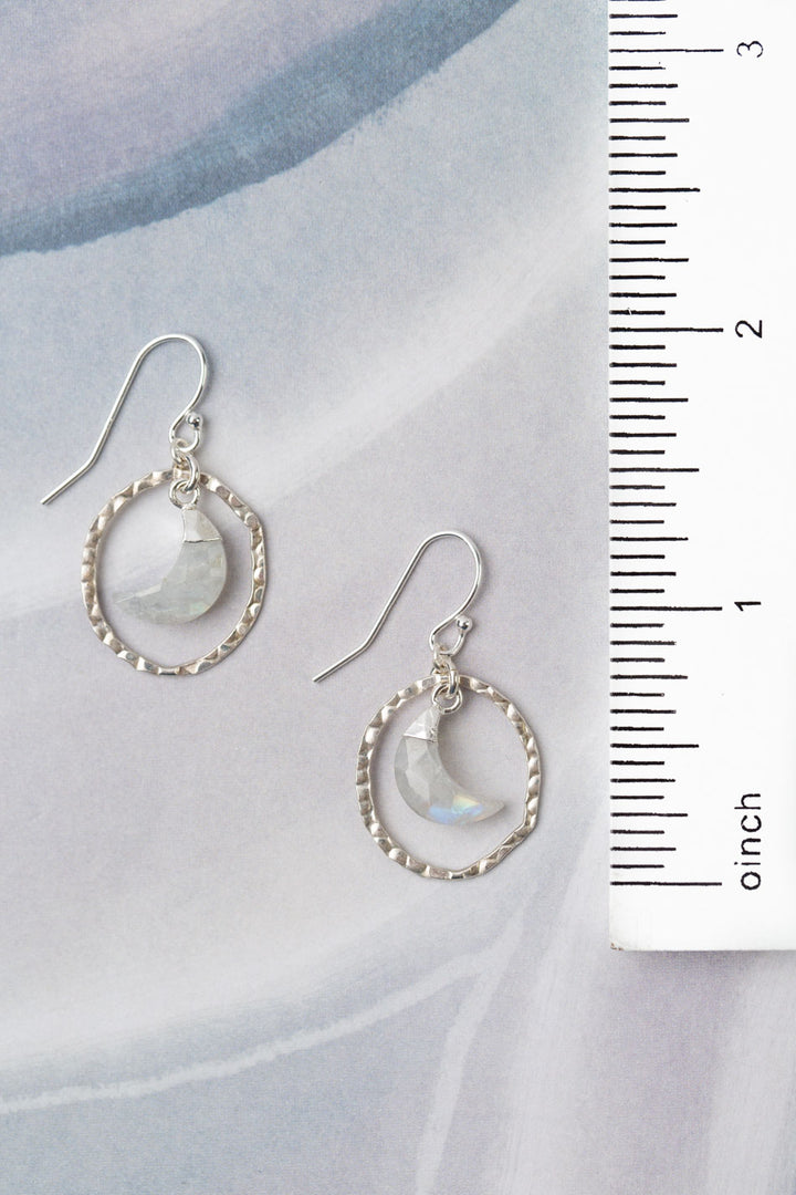 Mystic Rainbow Moonstone Crescent Moon Simple Earrings