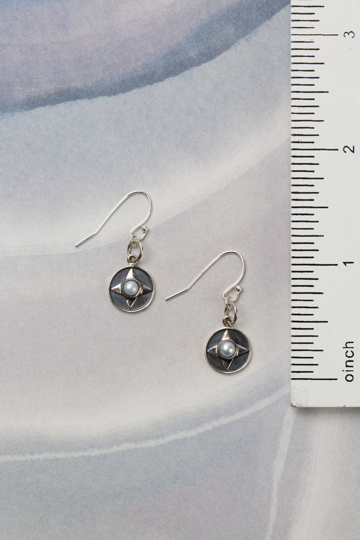 Mystic Oxidized Sterling Silver Star With Pearl Simple Earrings