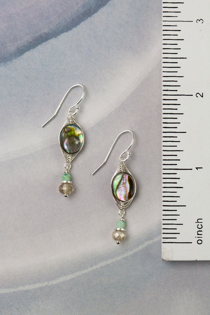 Mystic Abalone With Turquoise And Czech Glass Dangle Herringbone Earrings