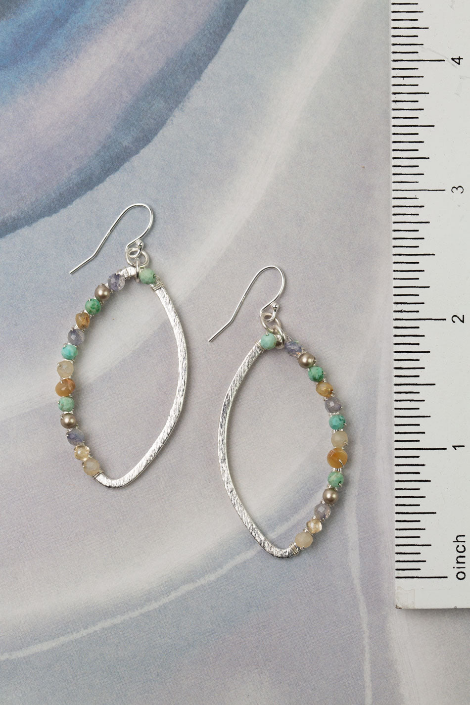 Mystic Turquoise, Freshwater Pearl, Czech Glass And Abalone Hoop Earrings