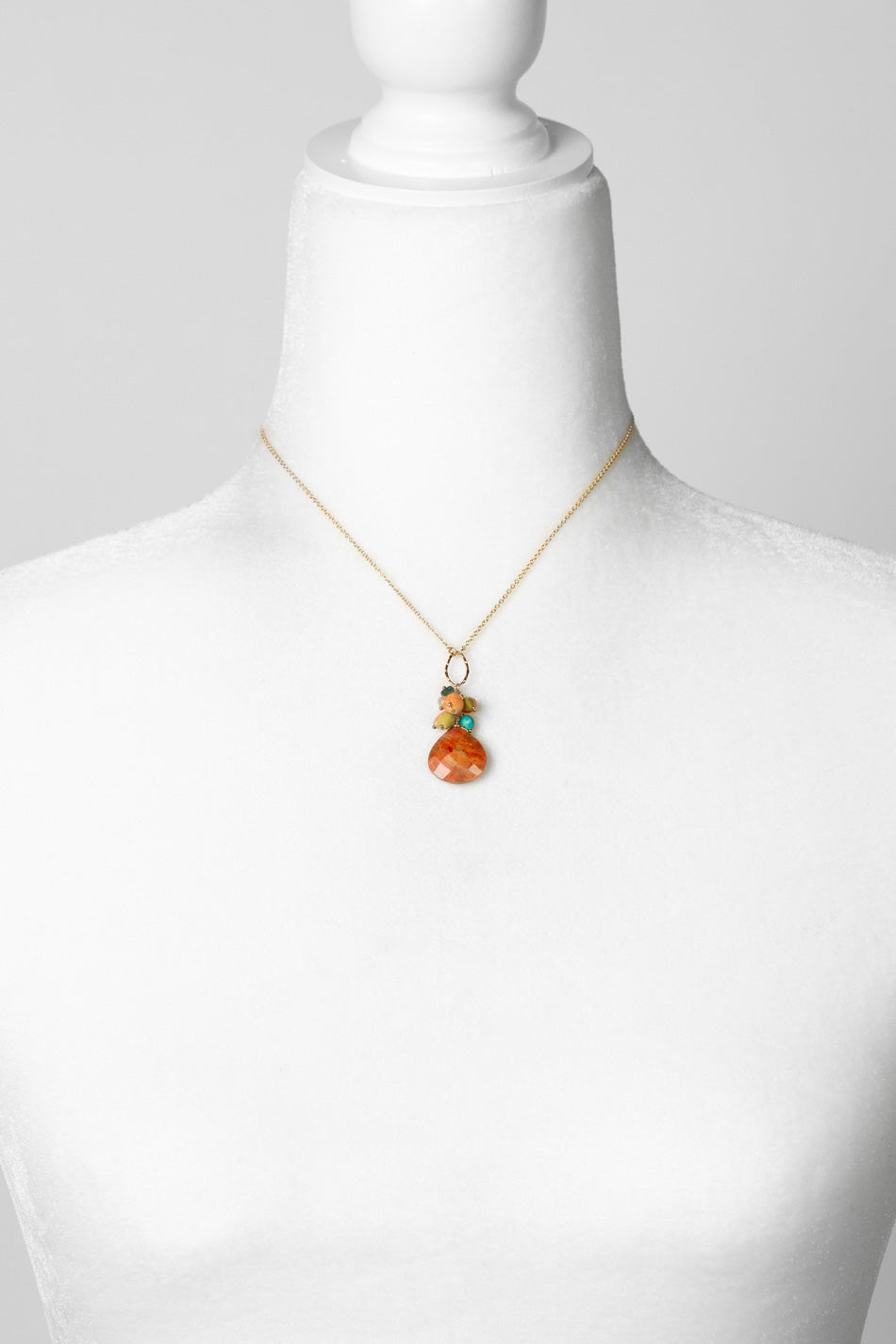 Mango Tango 16-18" Natural Orange Turquoise With Roman Glass, Carnelian, Turquoise, Jade Cluster Necklace