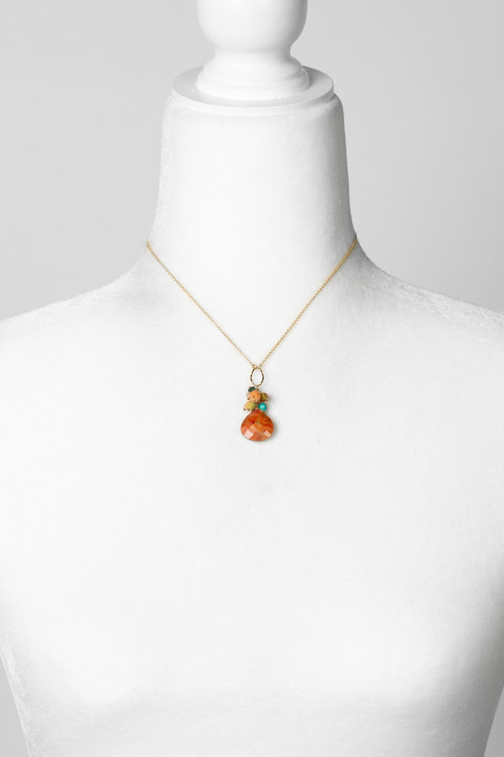 Mango Tango 16-18" Natural Orange Turquoise With Roman Glass, Carnelian, Turquoise, Jade Cluster Necklace