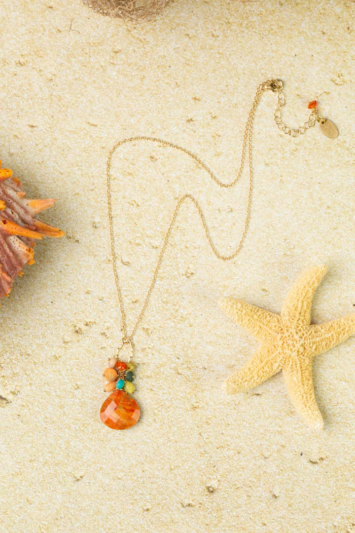 Mango Tango 16-18" Natural Orange Turquoise With Roman Glass, Carnelian, Turquoise, Jade Cluster Necklace
