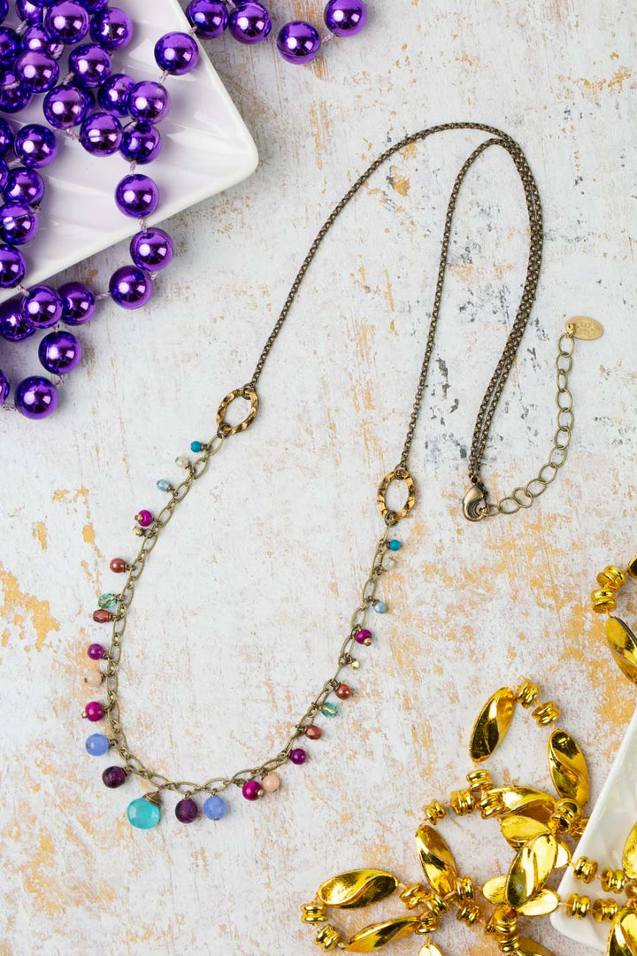 Mardi Gras 25.5-27.5" Czech Glass, Jade, Chalcedony Statement Necklace