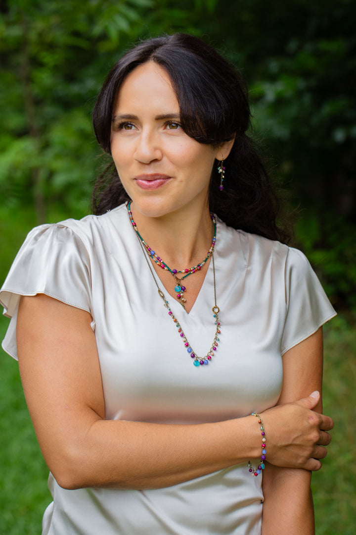 Mardi Gras 25.5-27.5" Czech Glass, Jade, Chalcedony Statement Necklace