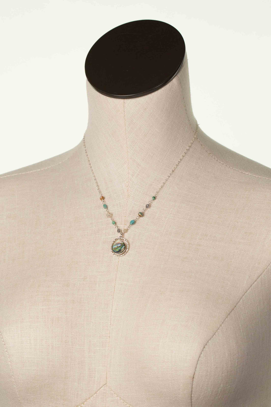 Mystic 16-18" Abalone And Turquoise Simple Necklace